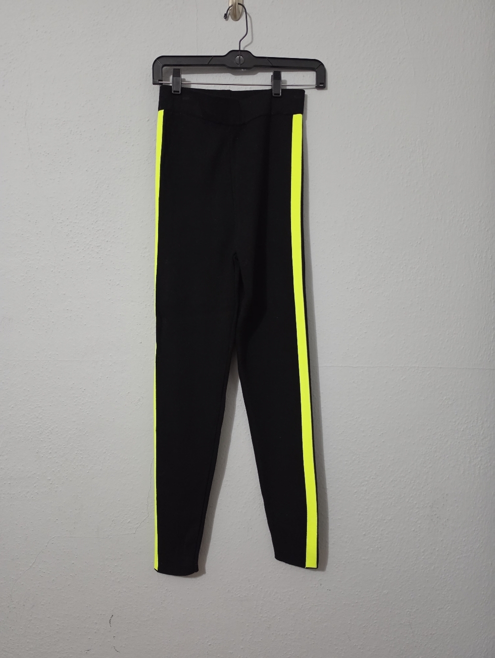 Zara Black with Yellow White Side Band Leggings Med